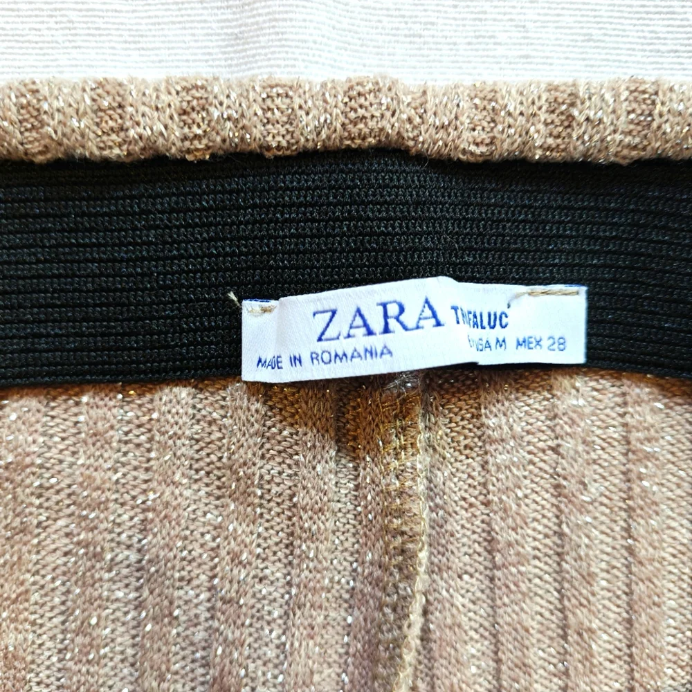 Zara Tan Ribbed Metallic Pants - Picture 6 of 7